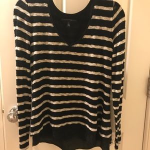 WHBM Black and White Stripped Top